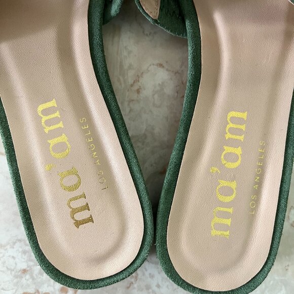 Ma'am Sz 10.5 (9.5) Moss Green Three Strap Suede Slides Made in USA - Picture 6 of 8
